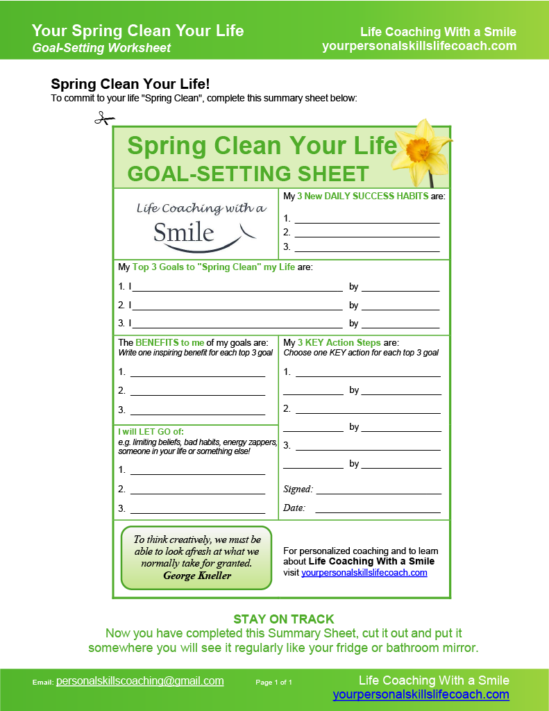 how to spring clean your life worksheet